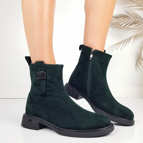 Маслено зелени боти от естествен велур- Eliza Bulgaria 11400