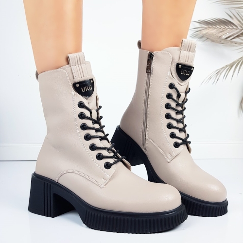 Бежови боти на ток и платформа- Greta Beige 11338