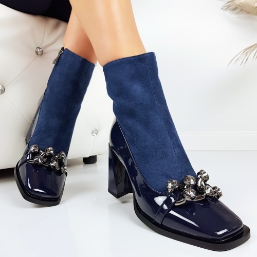 Сини боти от лак и велур с камъни- Eliza Bulgaria 11412