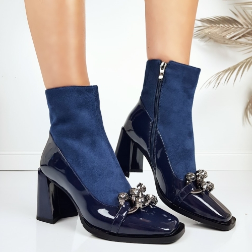Сини боти от лак и велур с камъни- Eliza Bulgaria 11412