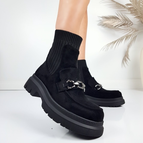 Черни равни боти от велур с плетиво- Eliza Bulgaria 11415