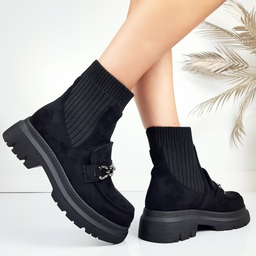 Черни равни боти от велур с плетиво- Eliza Bulgaria 11415