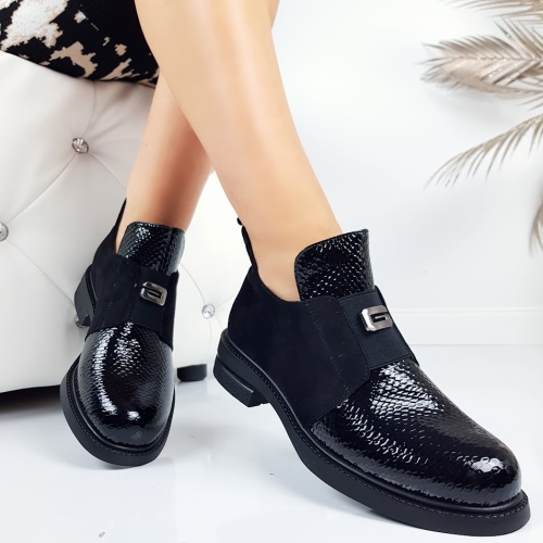 Черни дамски боти от велур и лак- Klara Black 11244