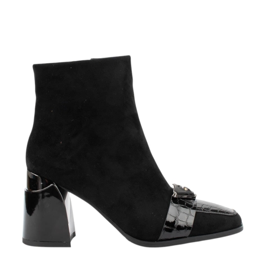 Елегантни черни боти от велур и кожа с кроко принт- Eliza Bulgaria 11420