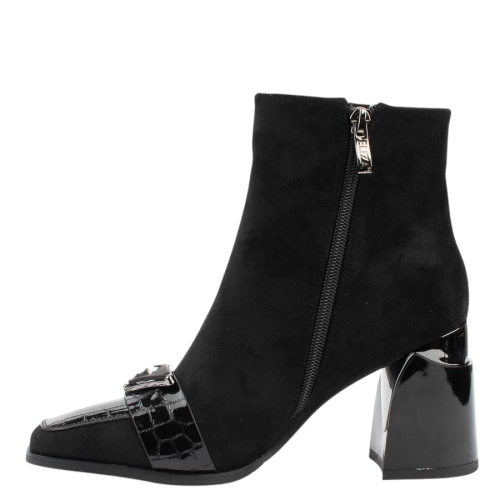 Елегантни черни боти от велур и кожа с кроко принт- Eliza Bulgaria 11420