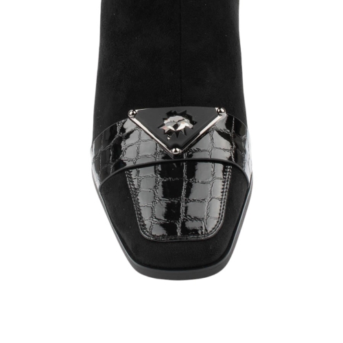 Елегантни черни боти от велур и кожа с кроко принт- Eliza Bulgaria 11420