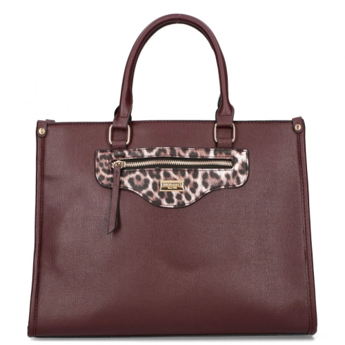 Чанта тип куфарче в цвят бордо с леопардов акцент- Monnari 11429