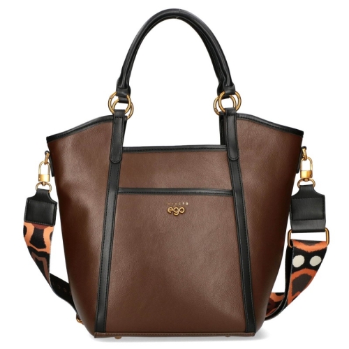 Тъмно кафява дамска чанта с дълги дръжки-  EGO 11432