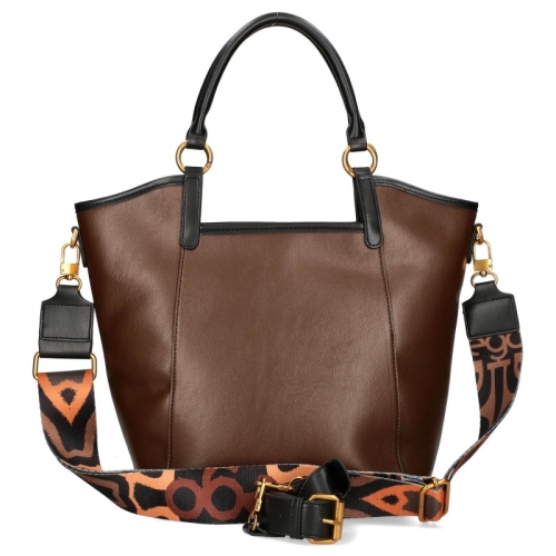 Тъмно кафява дамска чанта с дълги дръжки-  EGO 11432