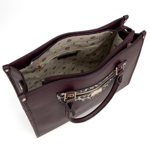 Чанта тип куфарче в цвят бордо с леопардов акцент- Monnari 11429