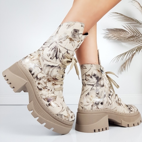 Боти от естествена кожа на платформа-Daris Beige 11442