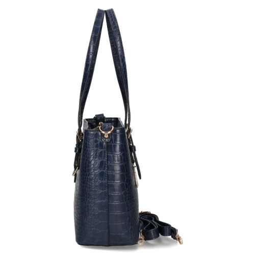 Тъмно синя чанта с кроко принт- FLORA&CO 11453