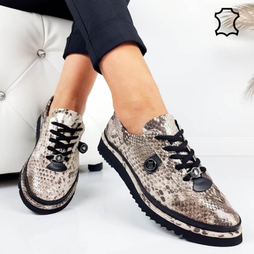 Обувки със змийски принт от естествена кожа- Hana Gold 11264