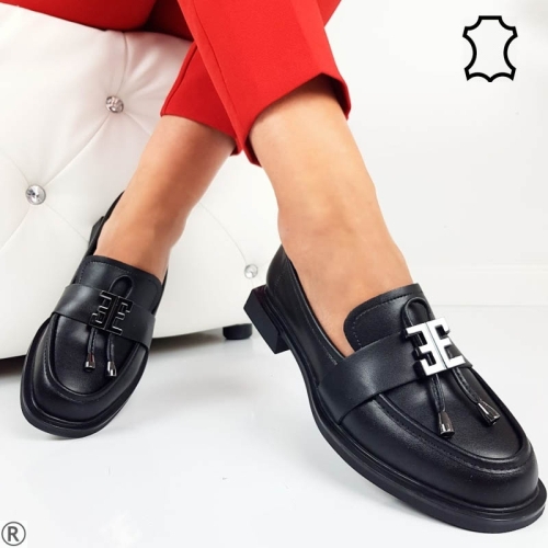 Черни мокасини от естествена кожа- Tara Black 11111