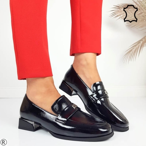 Черни лачени лоуфъри от естествена кожа- Sidni Black 11091