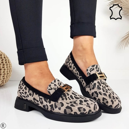 Дамски леопардови мокасини- Serina Beige 11090