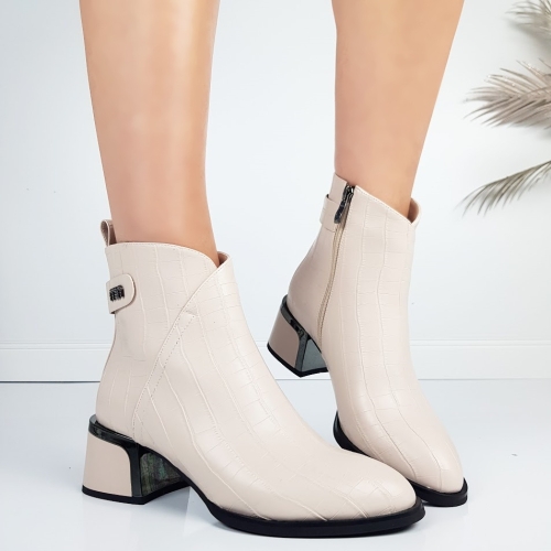 Бежови боти с кроко принт на удобен ток- Eliza Bulgaria 11470