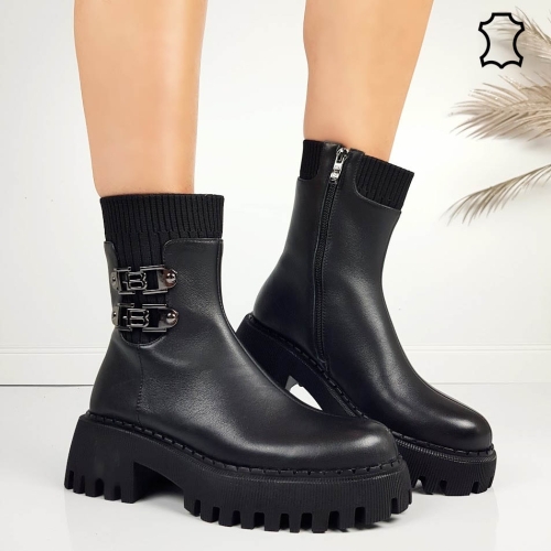 Черни боти от естествена кожа на масивно ходило- Eliza Bulgaria 11478