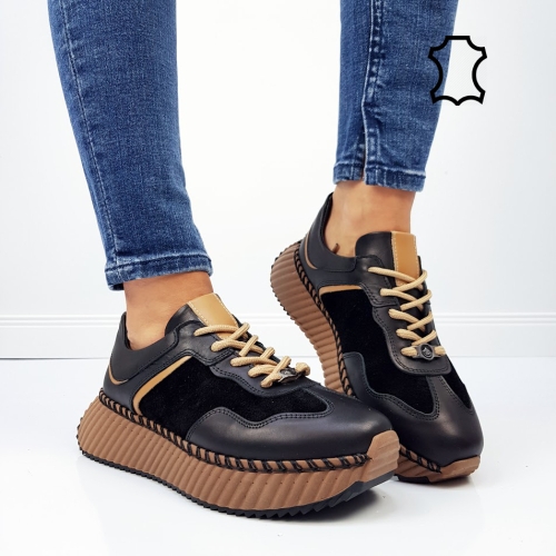 Сникърси в черен и кафяв цвят от естествена кожа- Zara 11487