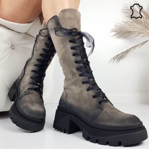 Ботуши от естествен велур на платформа- Adena 11498