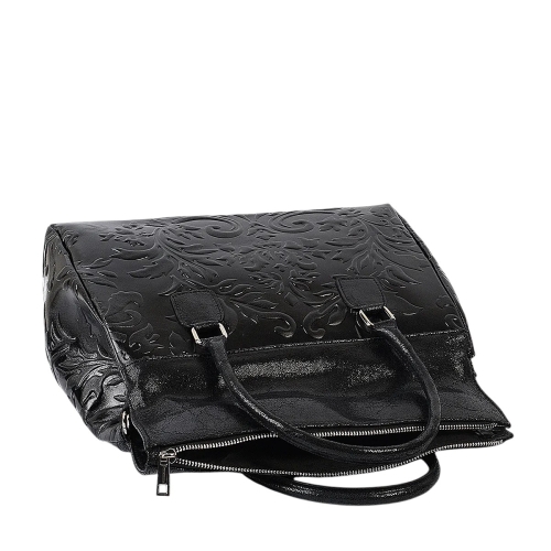 Луксозна твърда чанта от естествена кожа- Afra Black 11502