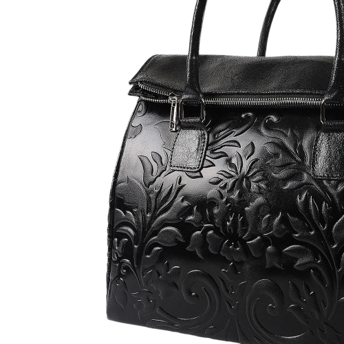 Луксозна твърда чанта от естествена кожа- Afra Black 11502