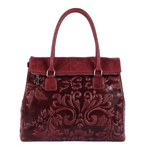 Луксозна  чанта от естествена кожа в цвят бордо- Afra Burgundy 11504