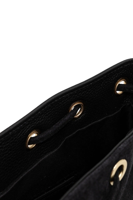 Черна чанта от естествен велур с ресни - Jaklin Black 11514