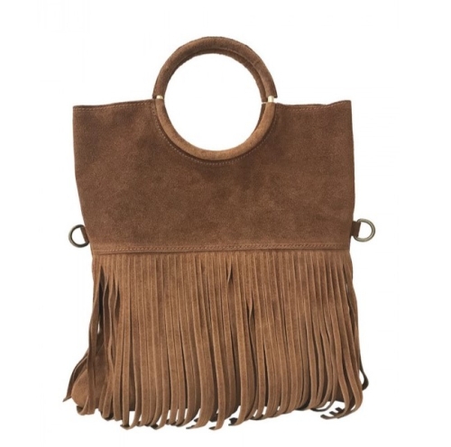 Чанта с ресни от естествен велур в кафяв цвят- Virna Brown 11525