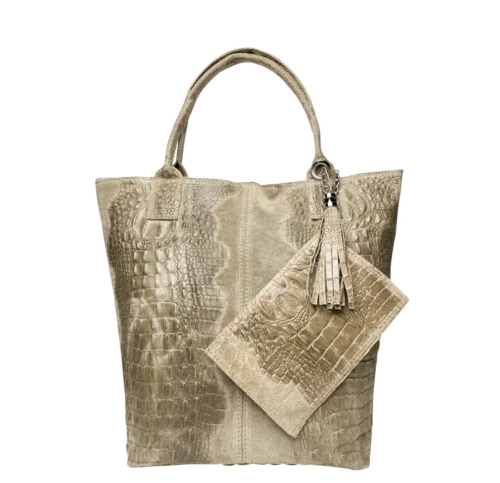 Голяма чанта от естествена кожа цвят таупе- Zara Taupe 11533