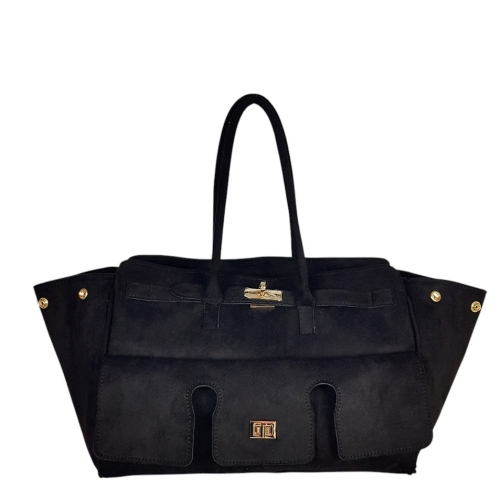 Голяма черна чанта от велур- Laura Biaggi 11539