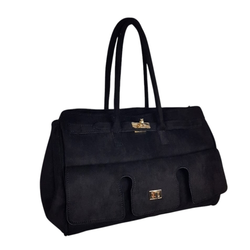 Голяма черна чанта от велур- Laura Biaggi 11539