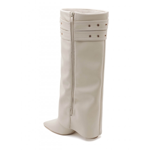 Бежови ботуши на широк ток- Greta Beige 11548