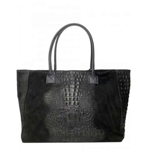 Стилни черни боти на широк ток с кроко принт- Eliza Bulgaria 11469