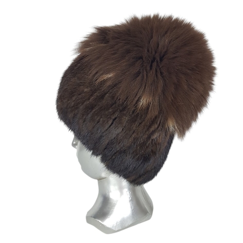 Кафява зимна шапка от естествен косъм на лисица- Nia Brown 11558