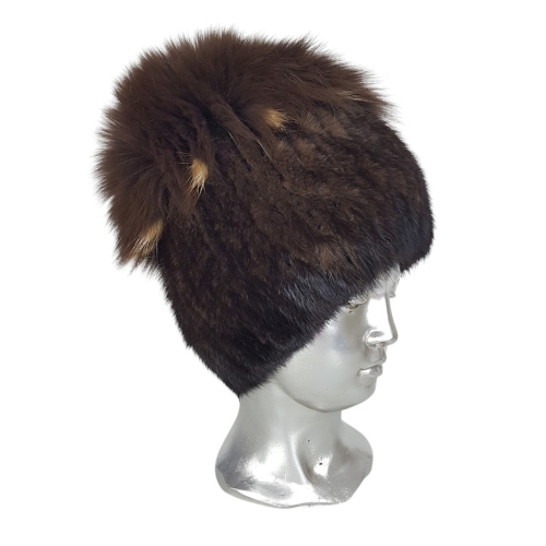 Кафява зимна шапка от естествен косъм на лисица- Nia Brown 11558
