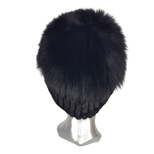Черна луксозна шапка от естествен косъм на лисица- Noela Black 11559