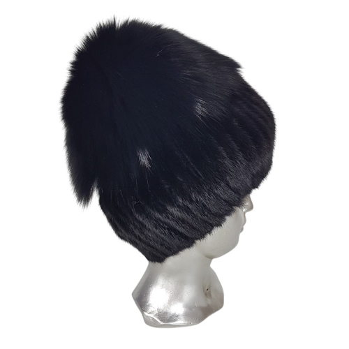 Черна луксозна шапка от естествен косъм на лисица- Noela Black 11559