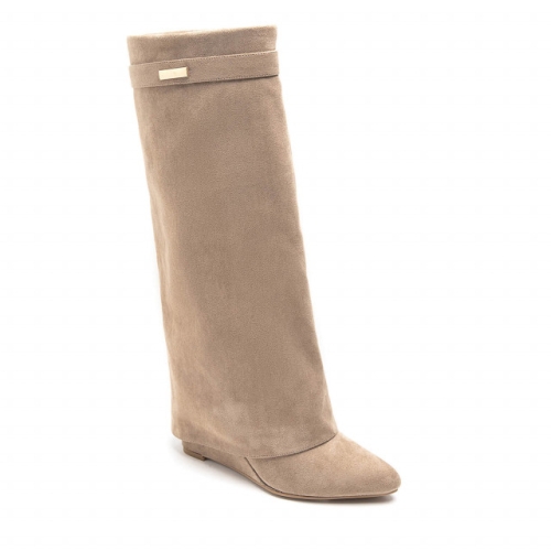 Велурени ботуши на платформа в цвят каки- Amanda Khaki 11567