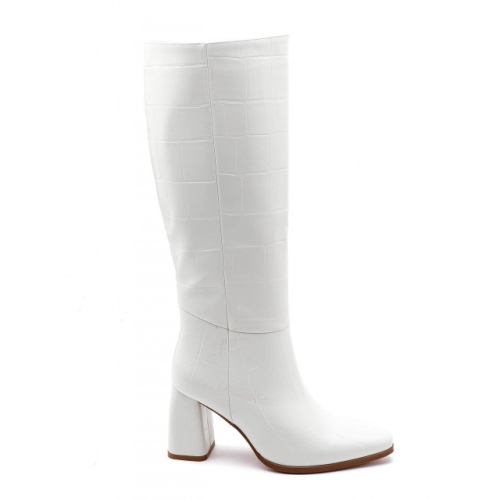Бели кожени ботуши на широк ток- Gris White 11569