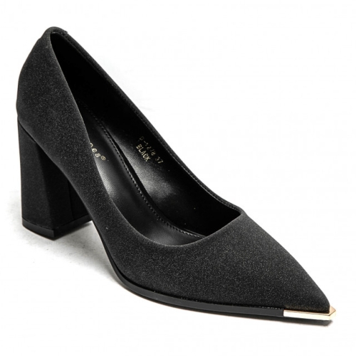 Елегантни остри обувки на удобен широк ток с брокат- Izabel Black 11613