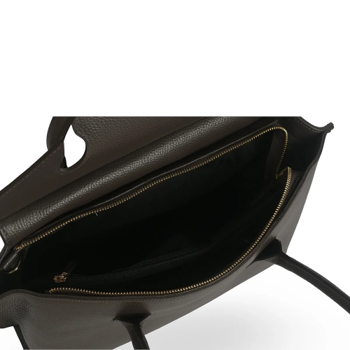 Тъмно кафява чанта от естествена кожа с преграда- Steisi Broun 11617