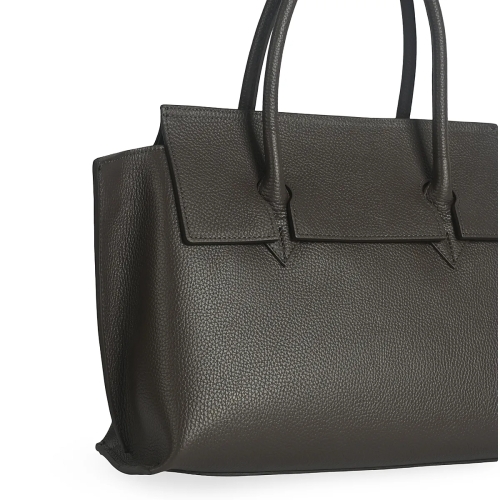 Тъмно кафява чанта от естествена кожа с преграда- Steisi Broun 11617