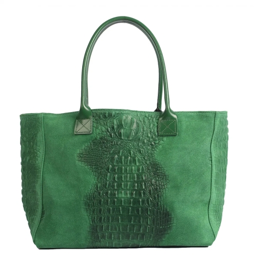 Зелена чанта от релефна естествена кожа- Demi Green 11620