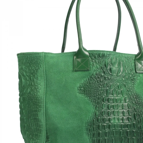 Зелена чанта от релефна естествена кожа- Demi Green 11620