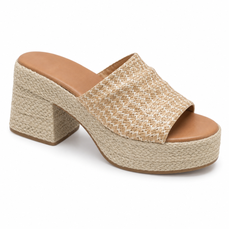 Дамски чехли на ток и платформа- Mila Beige 12048