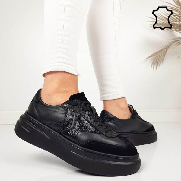 Черни кожени кецове- Nora Bleck 11787