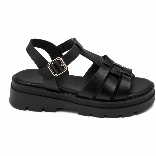 Черни сандали на равна платформа- Mira Black 5203