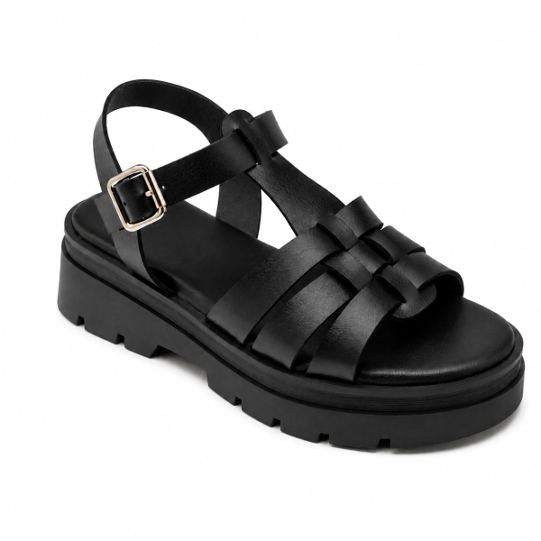 Черни сандали на равна платформа- Mira Black 5203