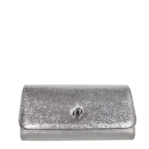 Елегантни сребристи обувки на удобен широк ток с брокат- Izabel Silvere 11615